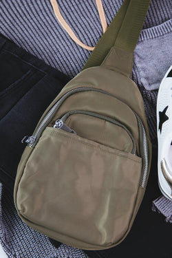 Nylon Sling Bag, Olive | Fame Accessories