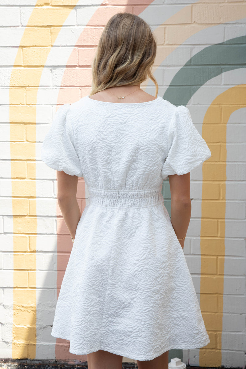 Oaklee Floral Jacquard Mini Dress, Off White