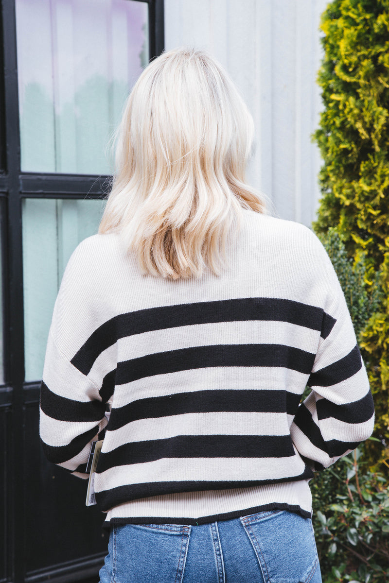 Magda Striped Sweater, White Beach | RD Style