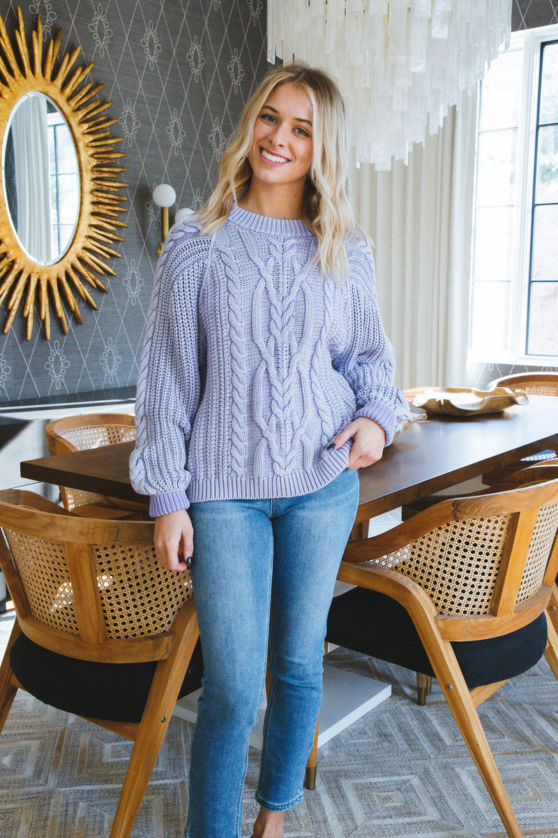 Frankie Cable Sweater, Heavenly Lavender | Free People
