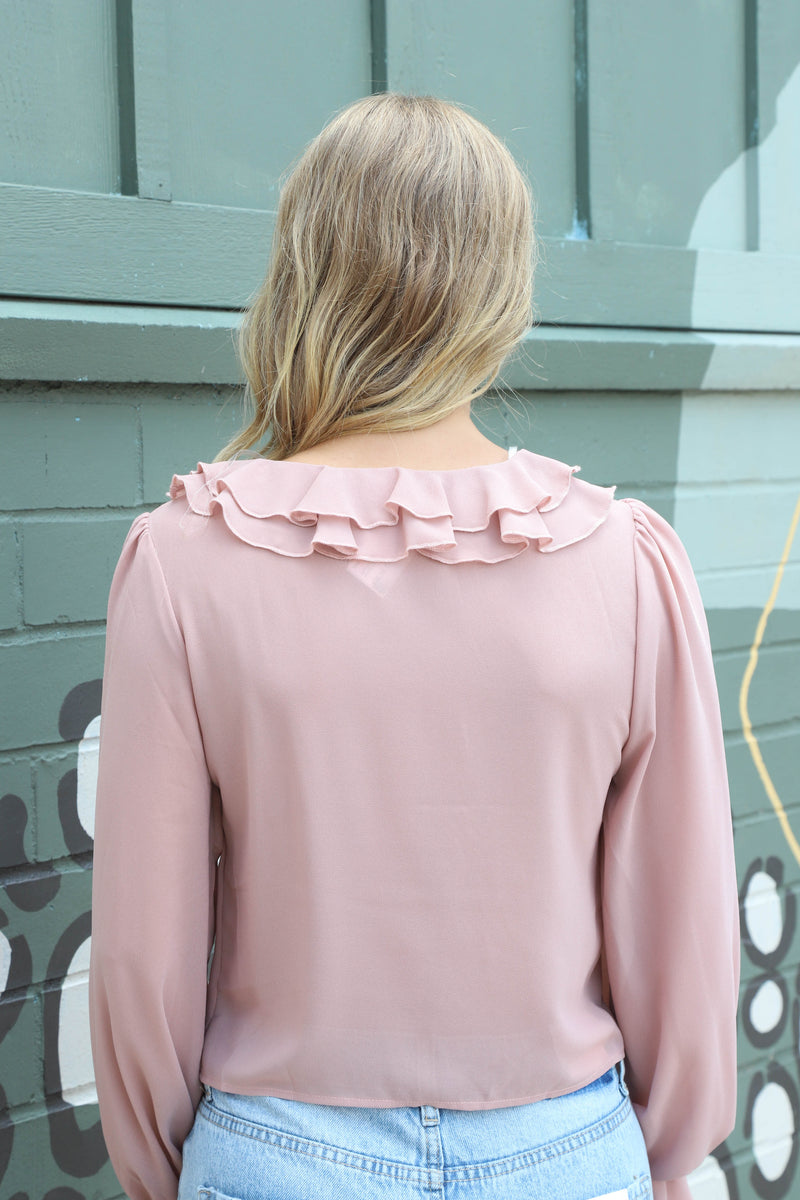 Greer Ruffled Tie Front Blouse, Mauve