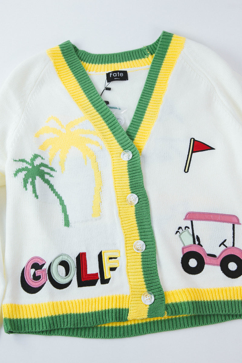 Golf Embroidered Patch Cardigan, Cream Multi