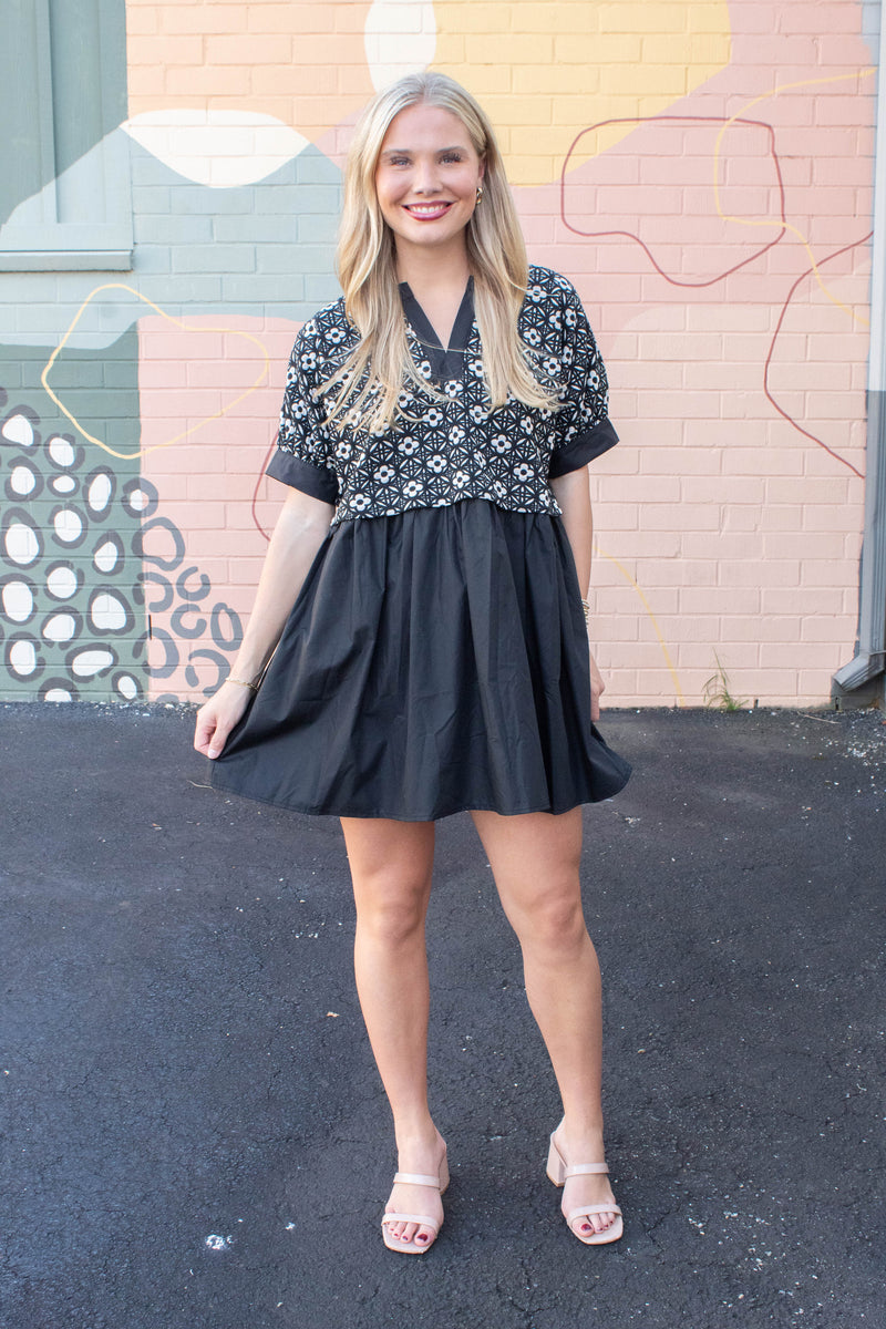 Elliana Mix Media Peplum Dress, Black