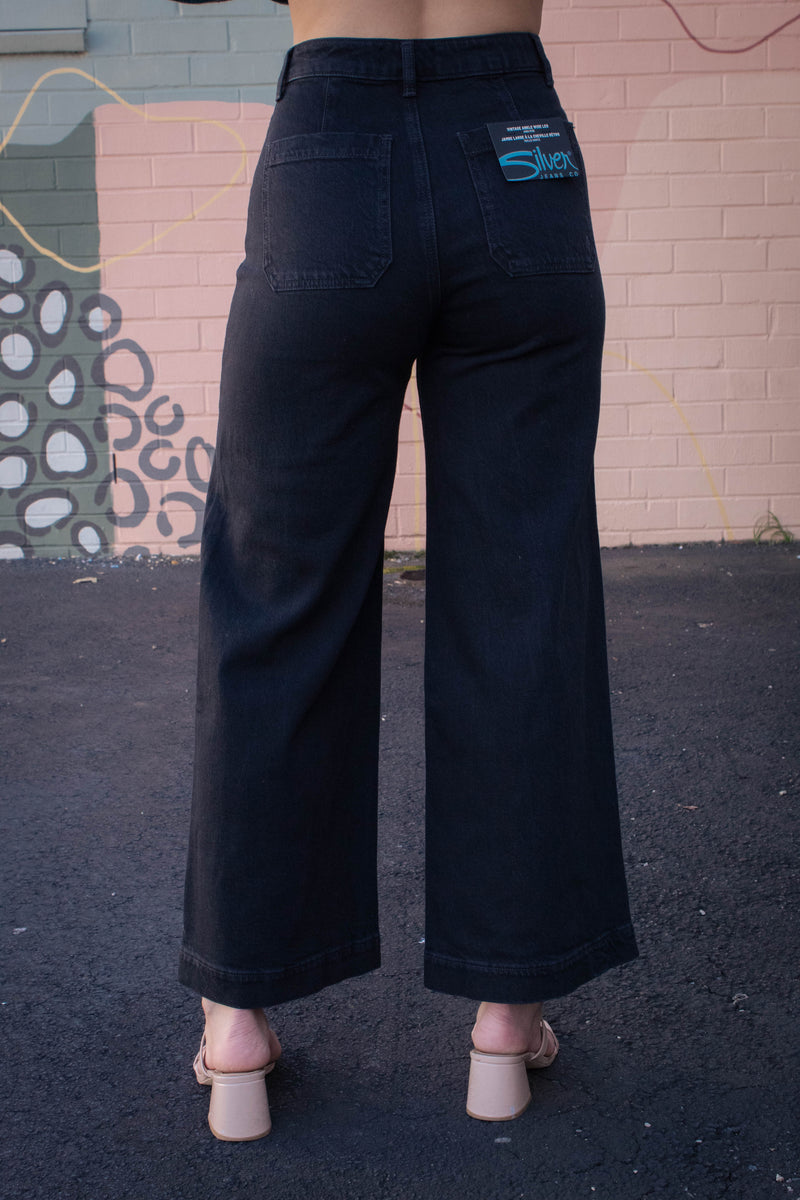Karla Vintage Ankle Wide Leg Jeans, Ebony | Silver Jeans Co