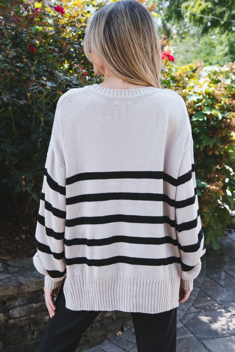 Rainy Day Striped Sweater, Light Taupe/Black