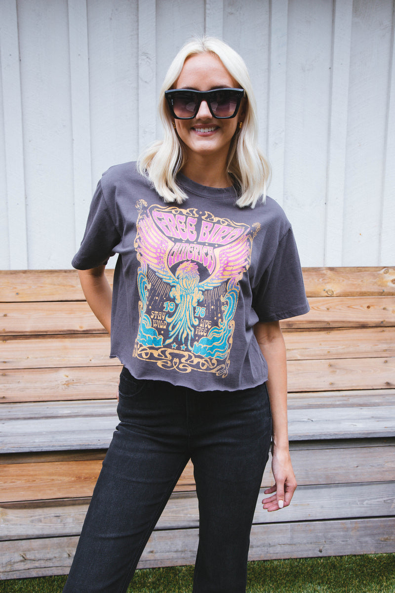 Free Bird America Cropped Tee, Ink