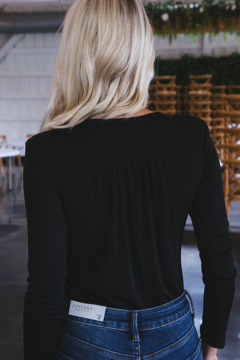 London Calling Surplice Bodysuit, Black