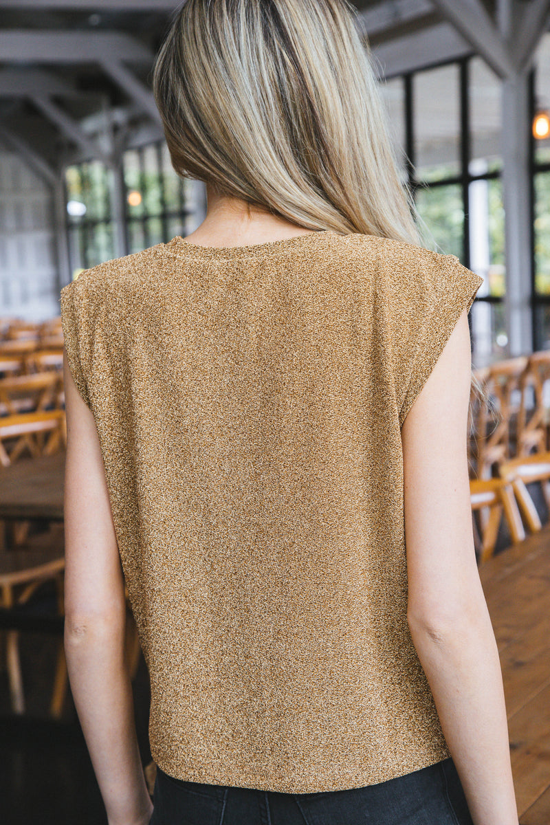 Aspen Sleeveless Metallic Knit Top, Gold