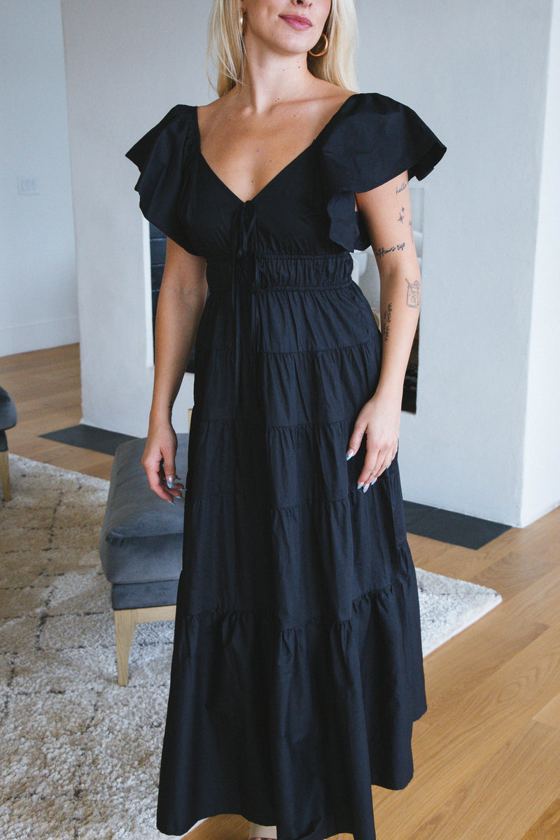 Ryleigh Flutter Sleeve Maxi Dress, Black