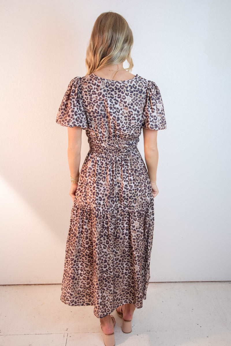 Destiny Split Neck Printed Dress, Mocha