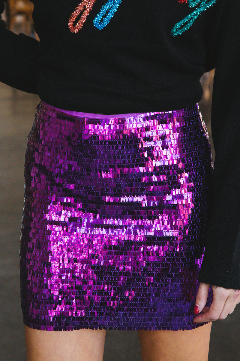 Valentina Sequin Metallic Mini Skirt, Purple