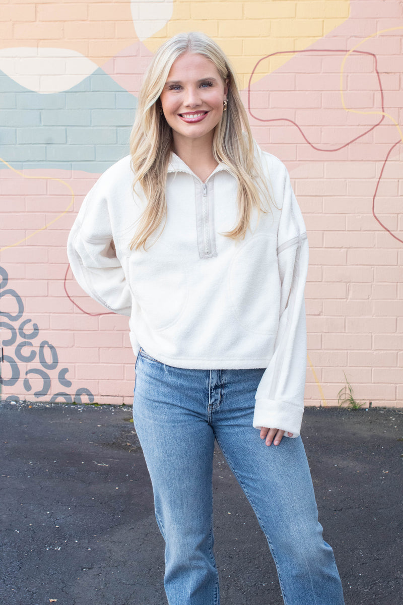 Anna Fleece Half Zip Pullover, Ivory