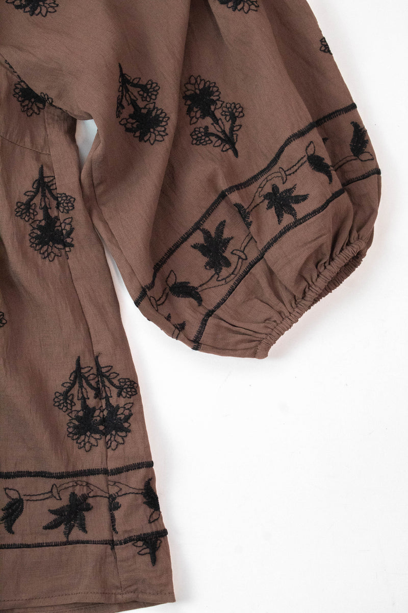 Oakley Floral Embroidered Top, Brown