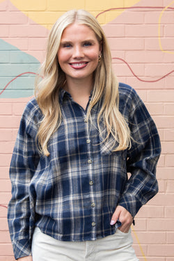 Kamryn Oversized Plaid Shirt, Navy