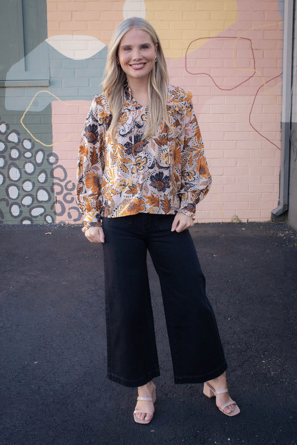 Farren Bold Botanical Print Blouse, Beige Multi