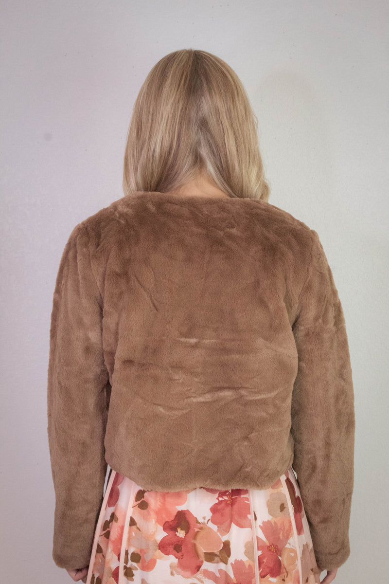 Martha Faux Fur Crop Blazer, Mocha