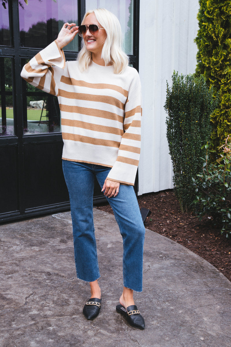 Magda Striped Sweater, Camel | RD Style