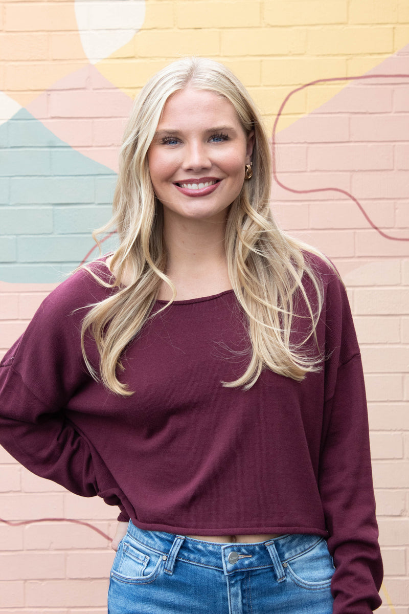 Aurora Boat Neck Pullover Sweater, Dark Cherry