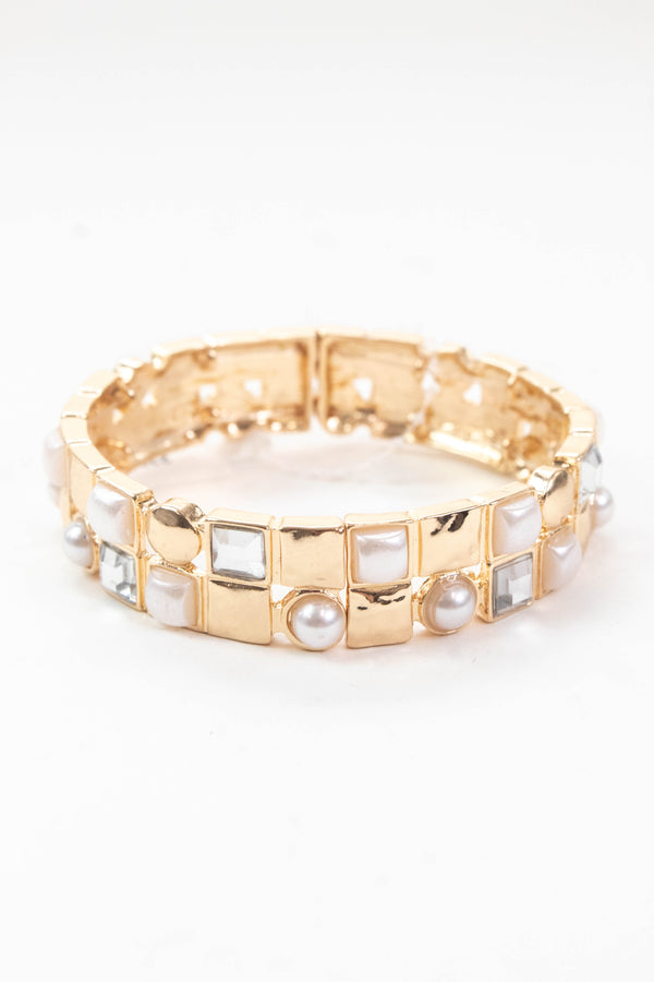 Selene Pearl & Crystal Bracelet, Gold