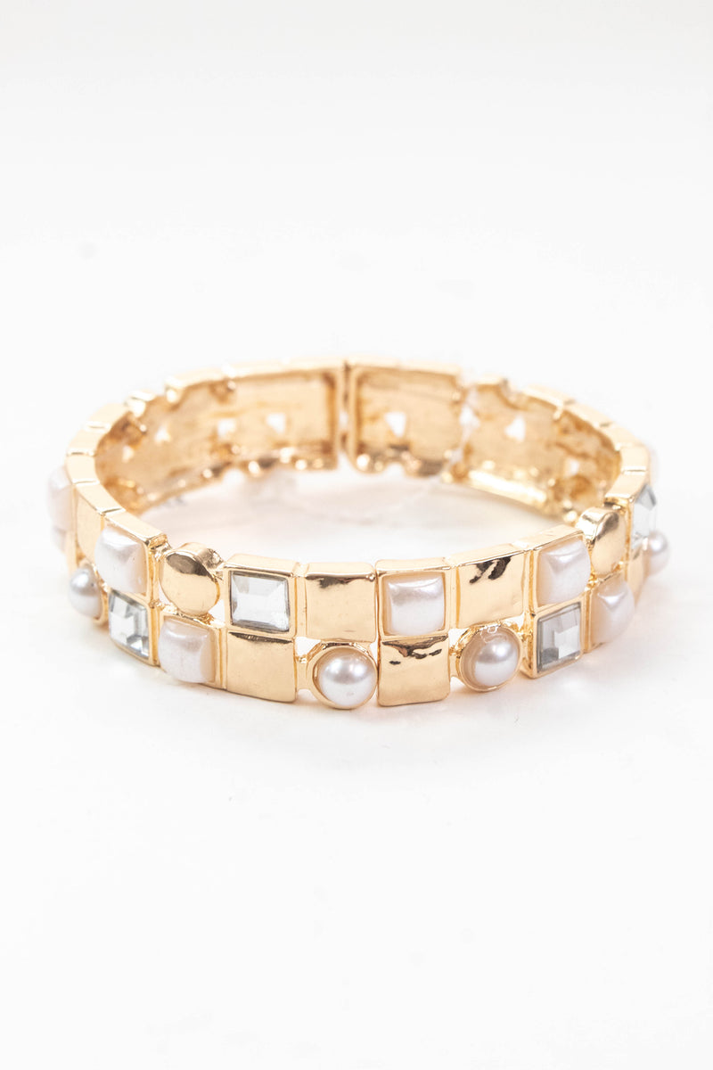 Selene Pearl & Crystal Bracelet, Gold