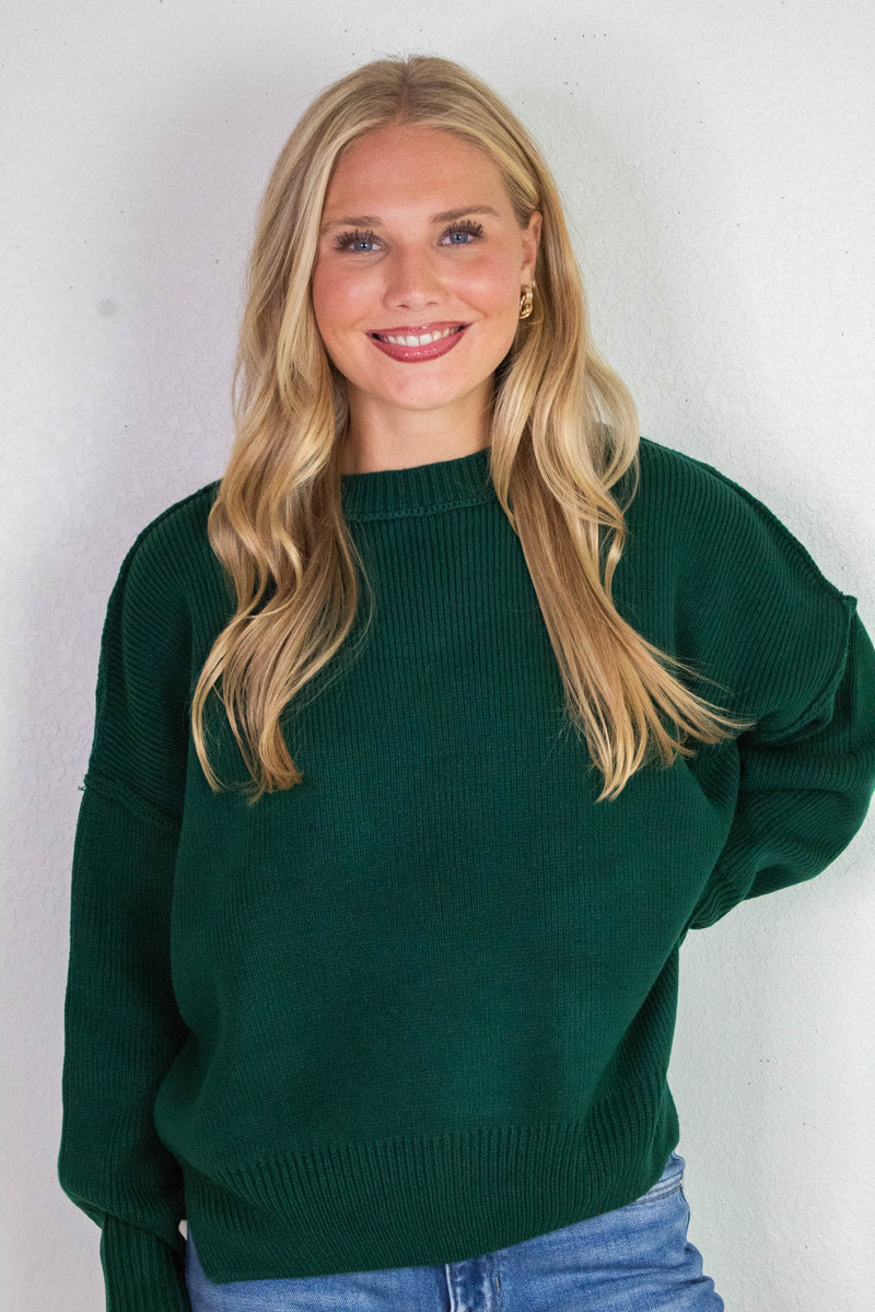 Abby Drop Sleeve Oversized Sweater, Dark Green