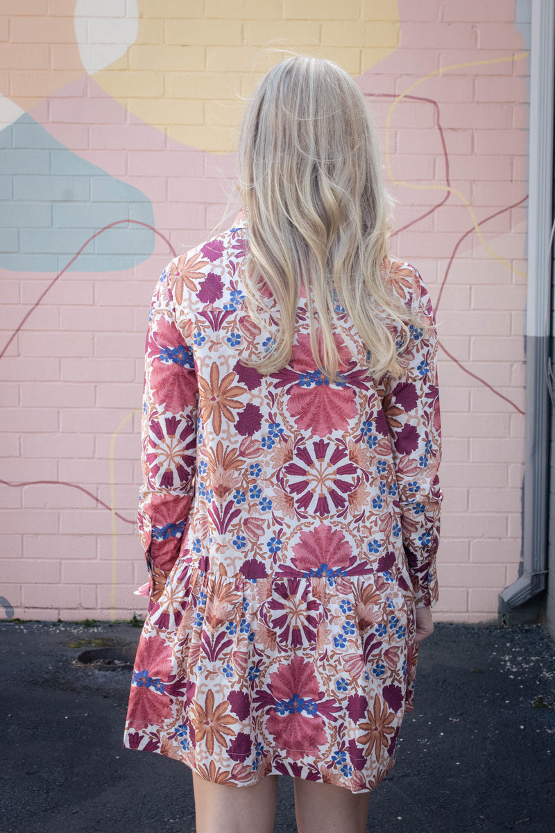 Ciara Collared Button Down Dress, Cream Rust