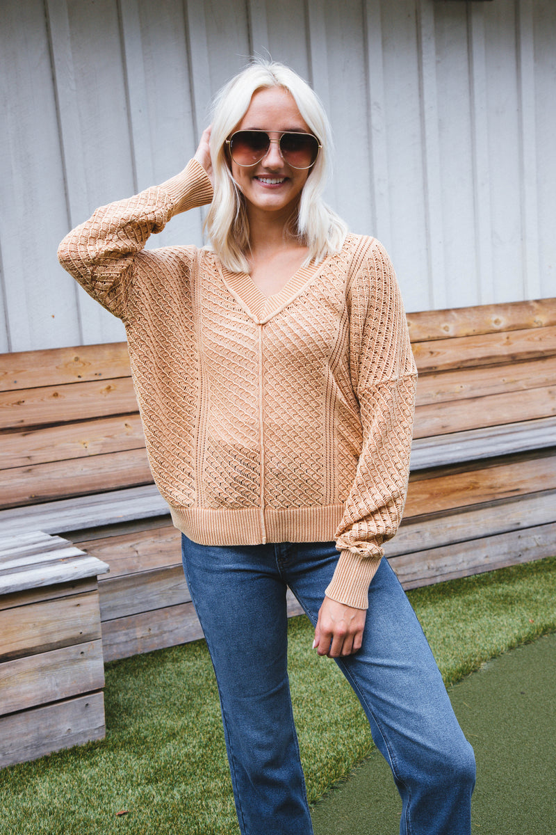 Chris Crochet Sweater, Taupe