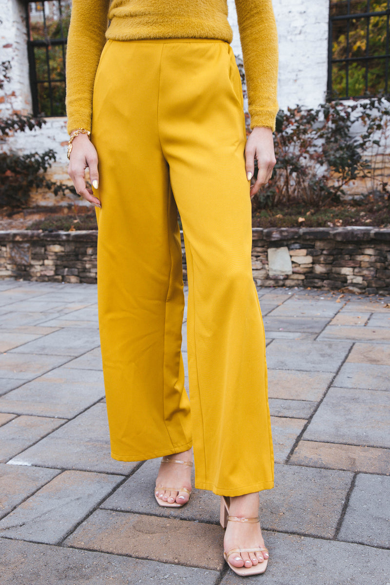 Yellow Silk Tank with Mustard Wide Leg Pants Outfits (2 ideas & outfits)