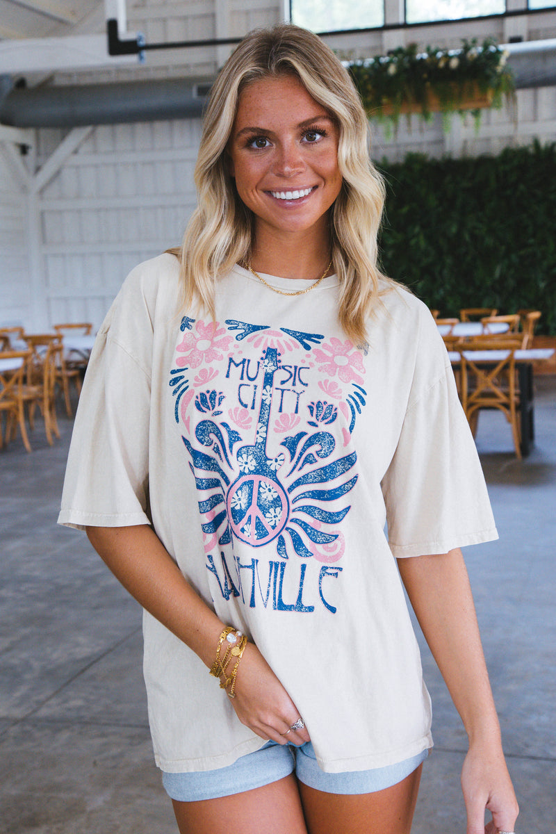Music City Nashville Oversized Graphic Tee, Oatmeal