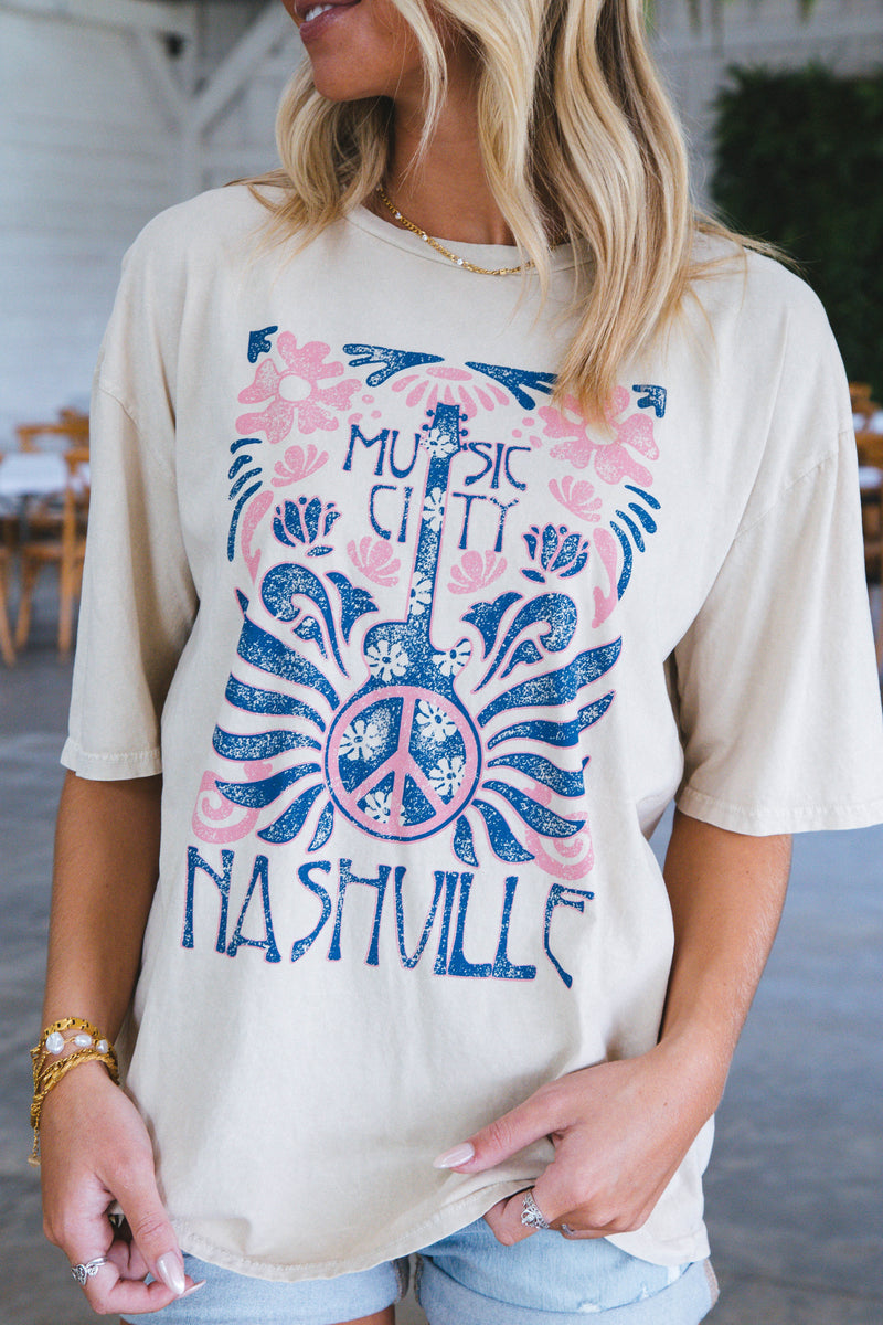 Music City Nashville Oversized Graphic Tee, Oatmeal