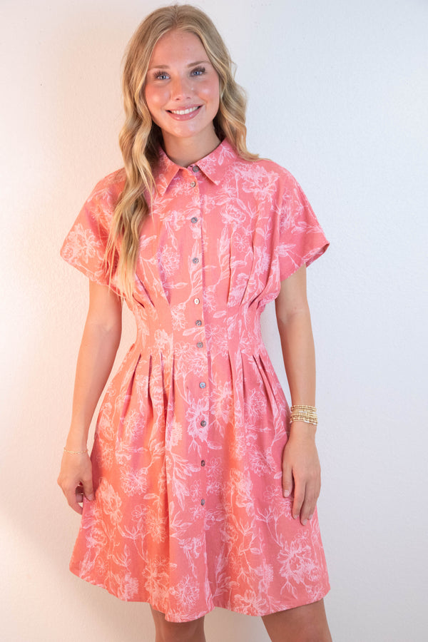 Madeline Washed Floral Denim Dress, Rose