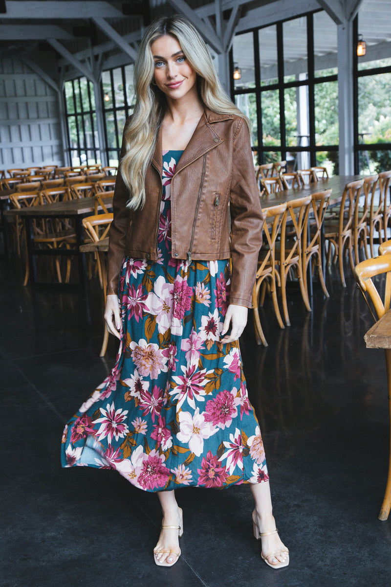Peyton Faux Leather Moto Jacket, Brown