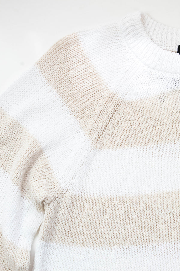 Stella Textured Raglan Sweater, White/Light Oak Stripe | Sanctuary