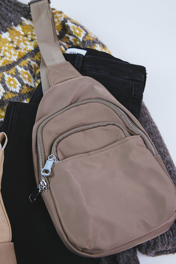 Nylon Sling Bag, Khaki | Fame Accessories