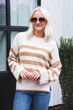 Magda Striped Sweater, Camel | RD Style