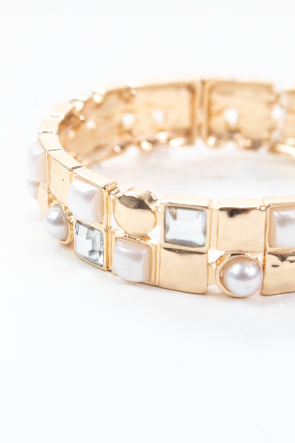 Selene Pearl & Crystal Bracelet, Gold