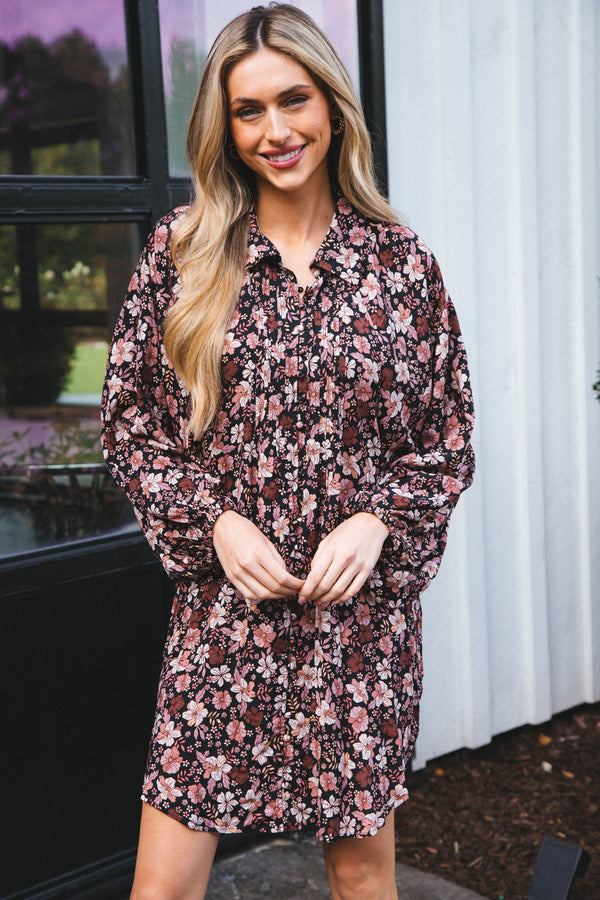 Magdelena Floral Shirt Dress, Black
