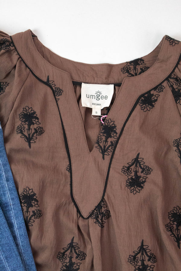Oakley Floral Embroidered Top, Brown