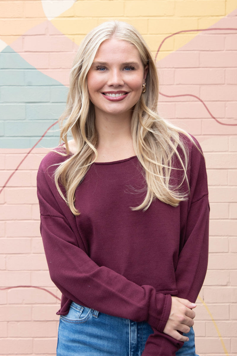 Aurora Boat Neck Pullover Sweater, Dark Cherry