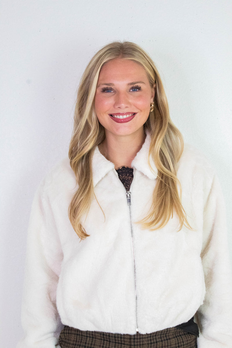 Irene Faux Fur Jacket, Cream