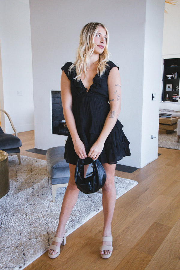 Kennedy Deep V-Neck Mini Dress, Black