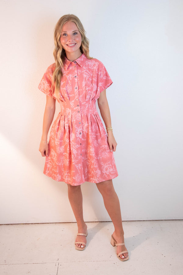 Madeline Washed Floral Denim Dress, Rose