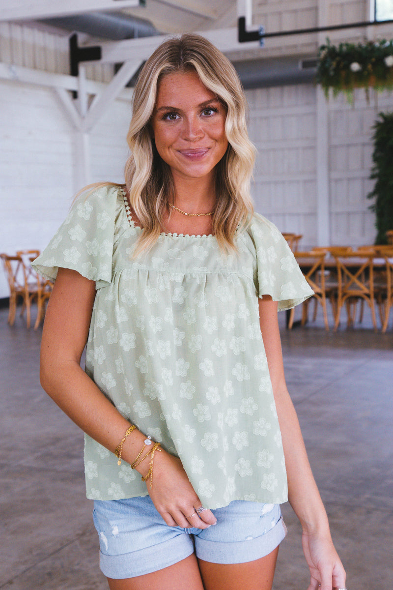 Harper Floral Square Neck Top, Green