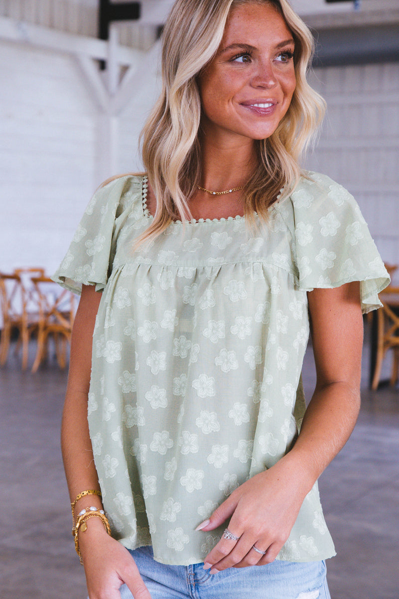 Harper Floral Square Neck Top, Green