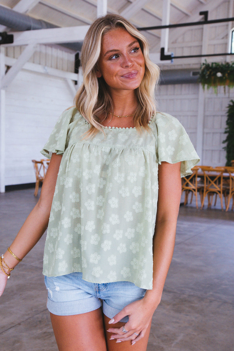 Harper Floral Square Neck Top, Green