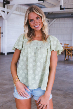 Harper Floral Square Neck Top, Green