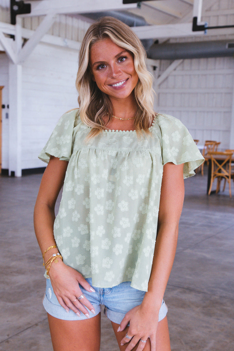 Harper Floral Square Neck Top, Green
