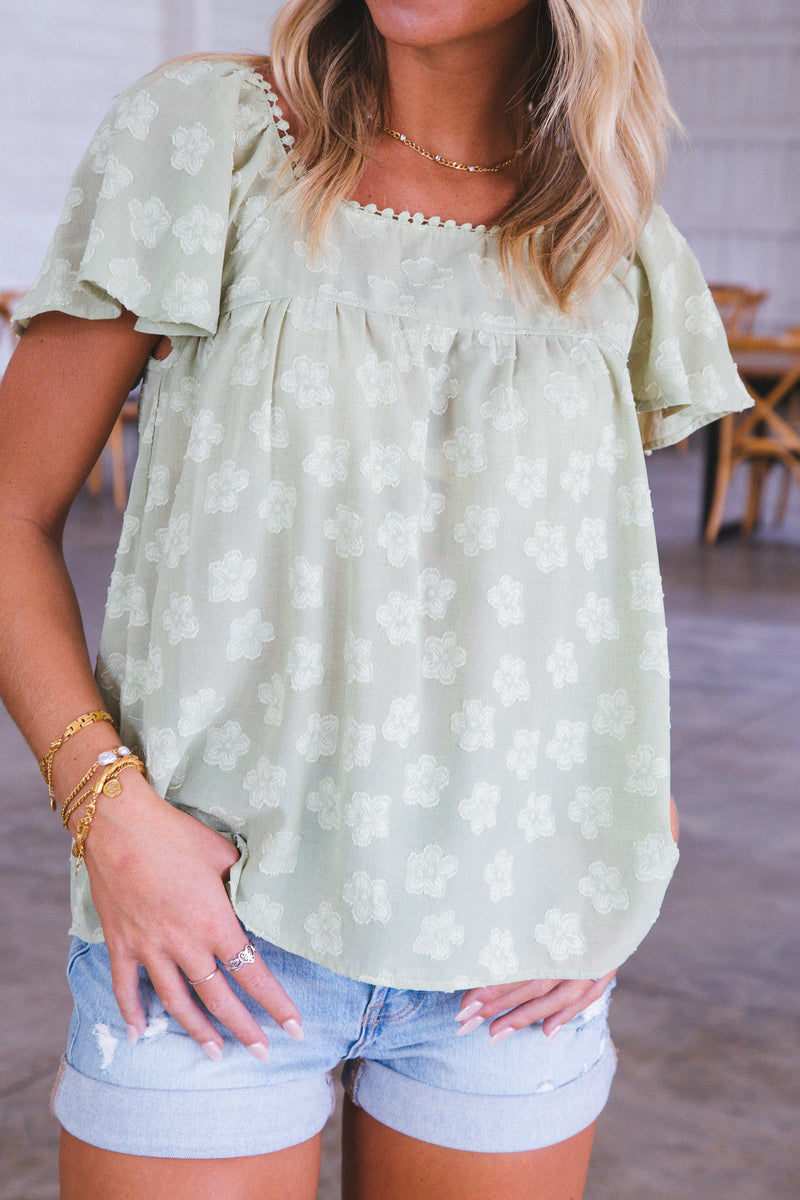 Harper Floral Square Neck Top, Green