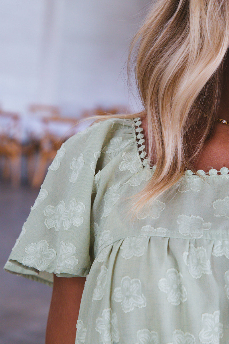 Harper Floral Square Neck Top, Green
