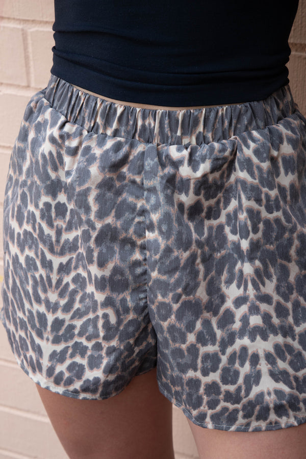 Selene Elastic Waist Shorts, Leopard